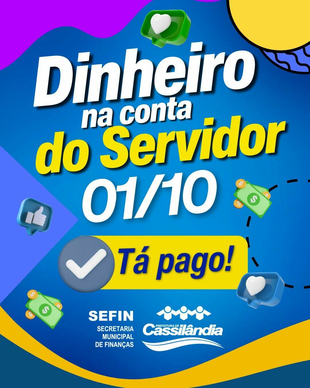 Imagem de compartilhamento para o artigo Prefeitura de Cassilândia anuncia que o salário já está na conta dos servidores municipais da MS Todo dia